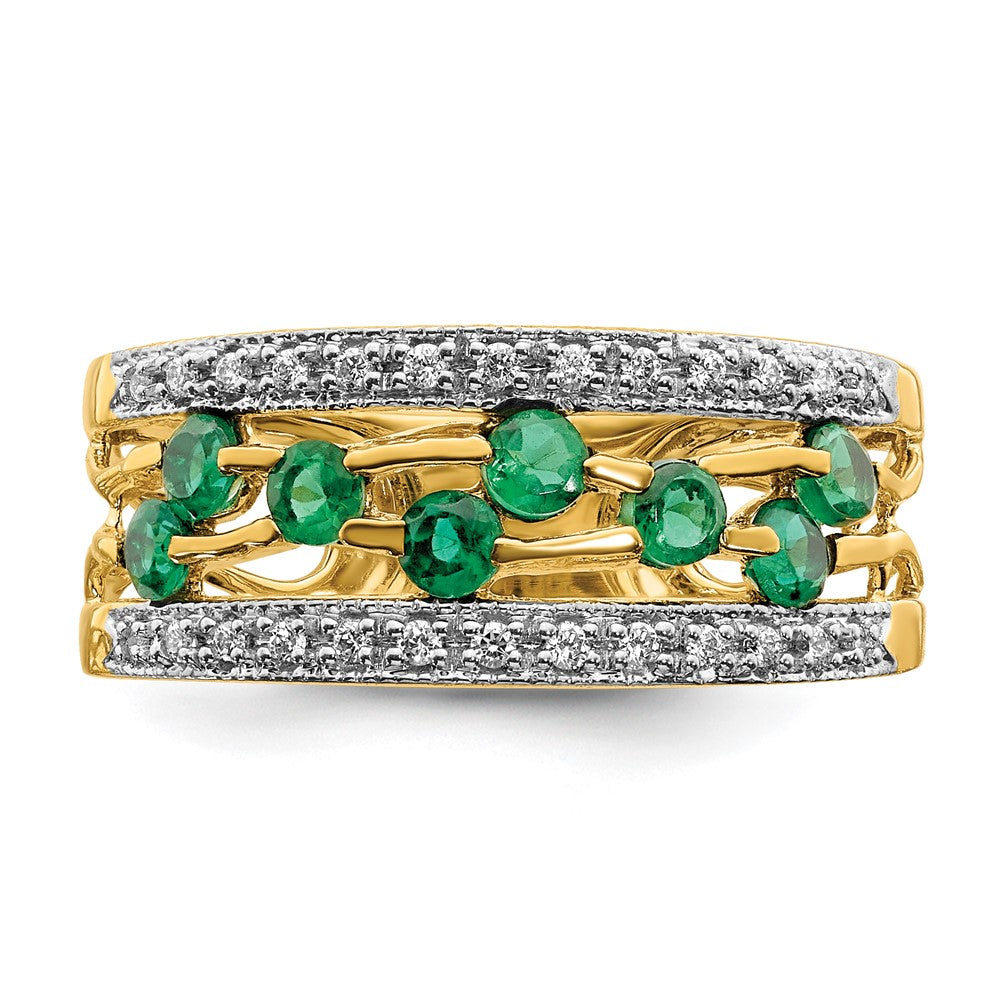 14K Gelbgold Ring mit Smaragd und echtem Diamant