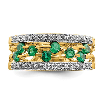 14K Gelbgold Ring mit Smaragd und echtem Diamant