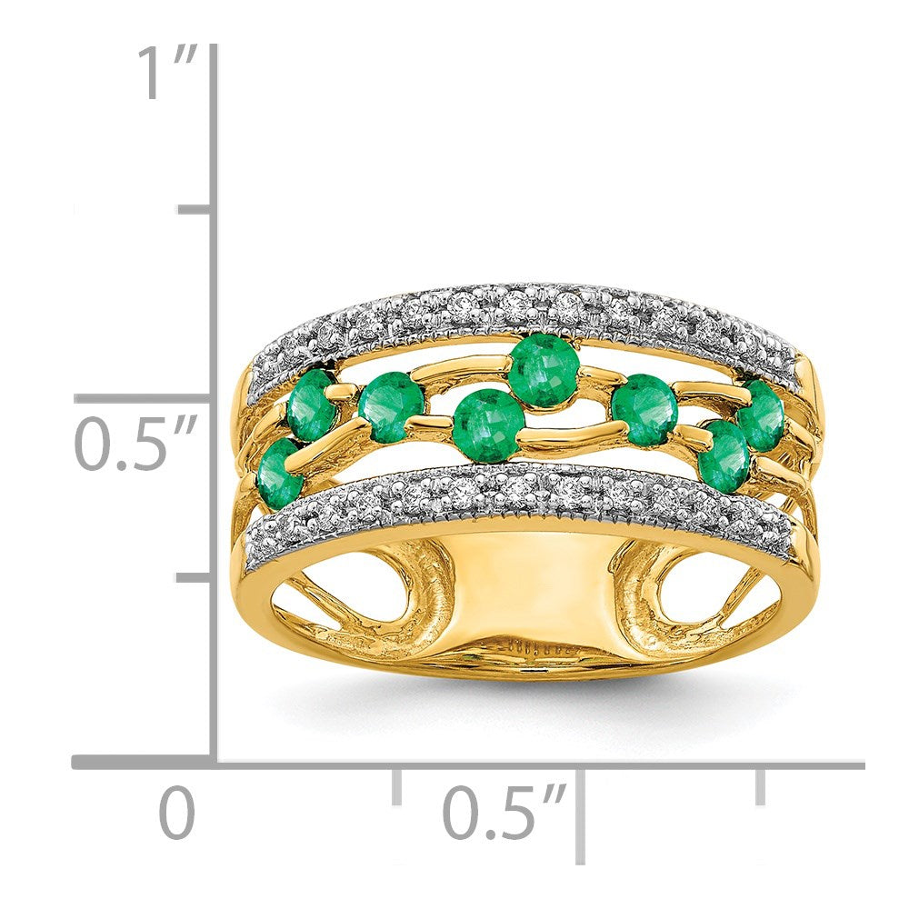 14K Gelbgold Ring mit Smaragd und echtem Diamant