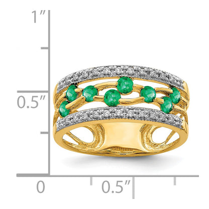 14K Gelbgold Ring mit Smaragd und echtem Diamant