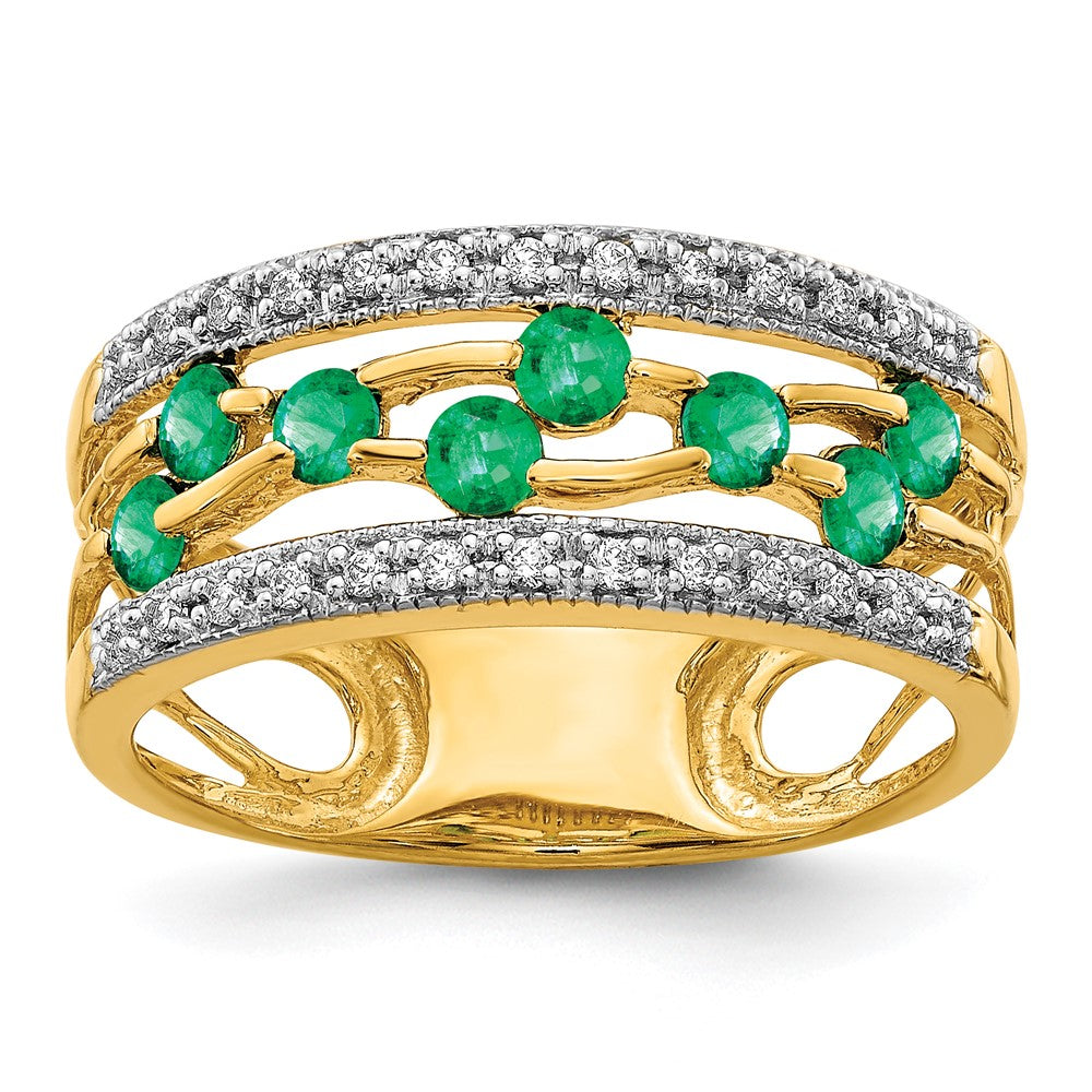 14K Gelbgold Ring mit Smaragd und echtem Diamant