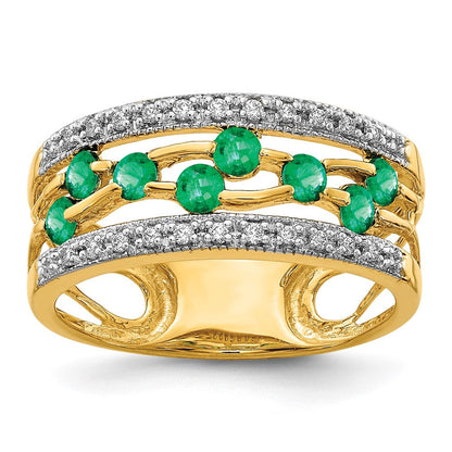 14K Gelbgold Ring mit Smaragd und echtem Diamant