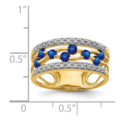 14K Gelbgold Ring mit Saphir und echtem Diamant