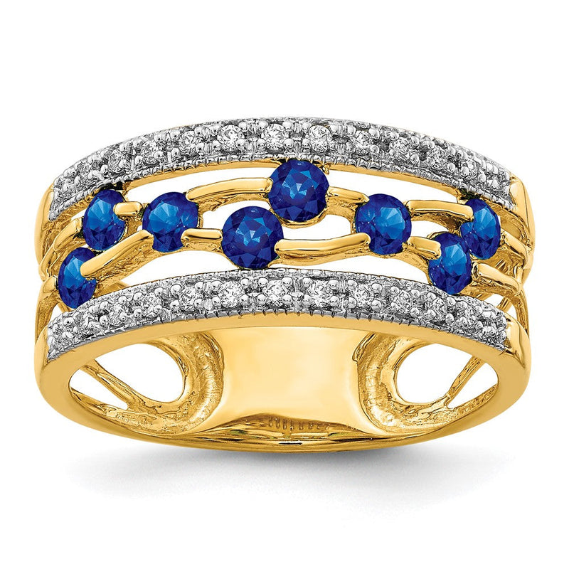 14K Gelbgold Ring mit blauem Saphir und Diamant