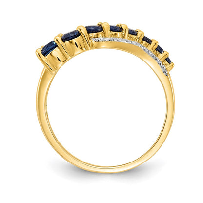 14K Gelbgold mit Rhodium, Ring mit gezüchtetem Saphir und Diamant