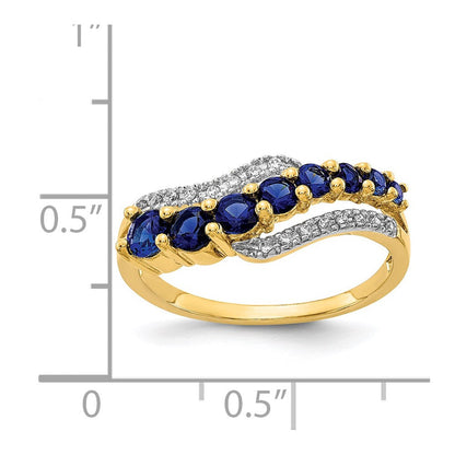 14K Gelbgold mit Rhodium, Ring mit gezüchtetem Saphir und Diamant