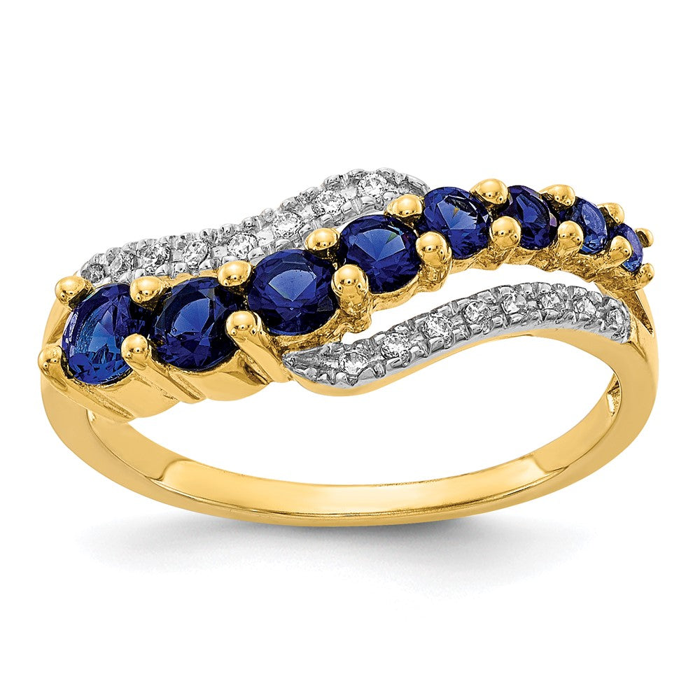 14K Gelbgold mit Rhodium, Ring mit gezüchtetem Saphir und Diamant