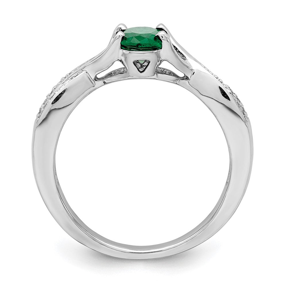 14K Weißgold Ring mit ovalem Smaragd und echten Diamanten