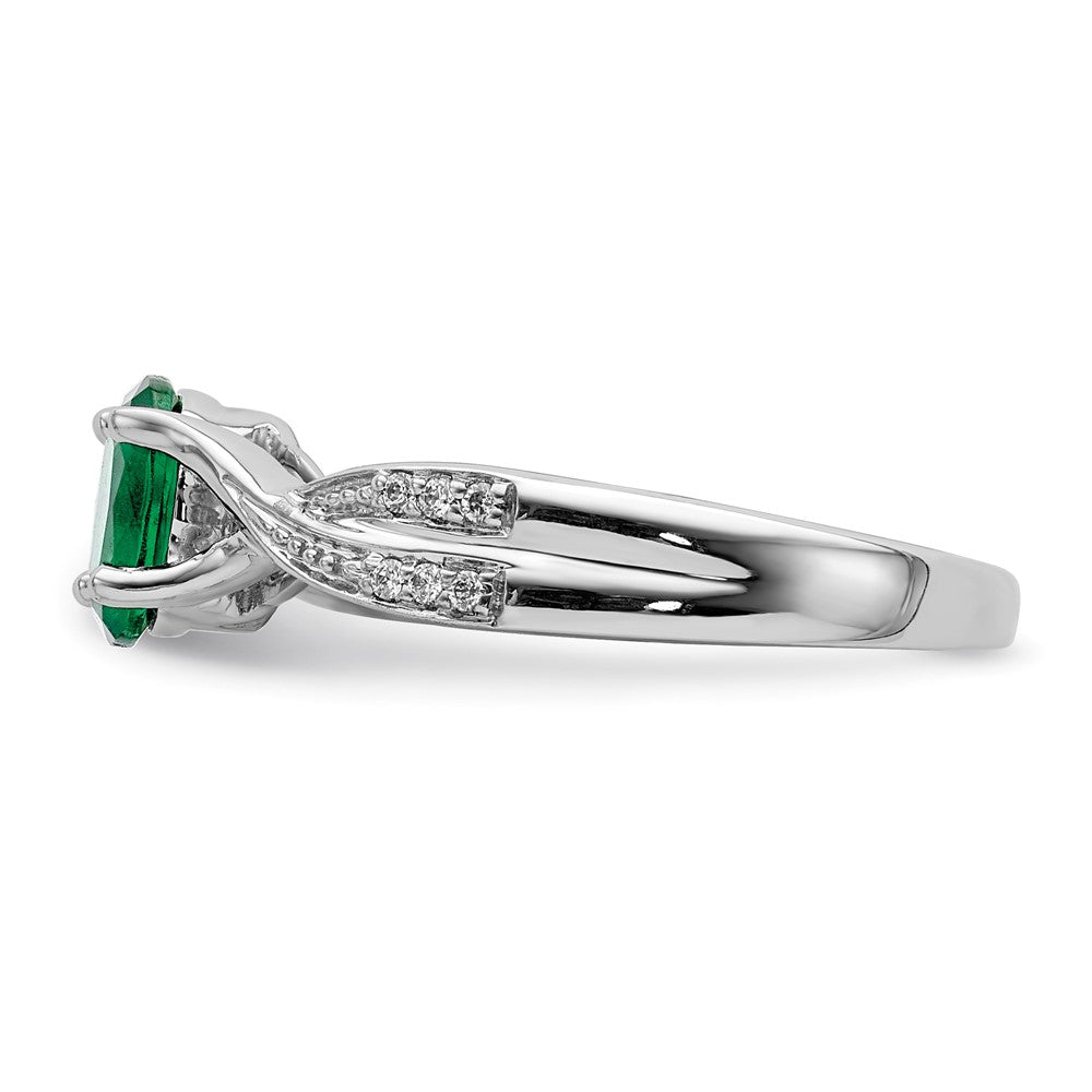 14K Weißgold Ring mit ovalem Smaragd und echten Diamanten