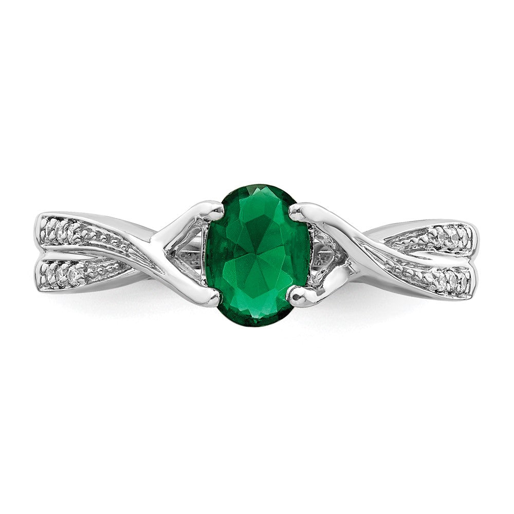 14K Weißgold Ring mit ovalem Smaragd und echten Diamanten