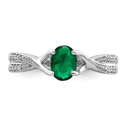 14K Weißgold Ring mit ovalem Smaragd und echten Diamanten