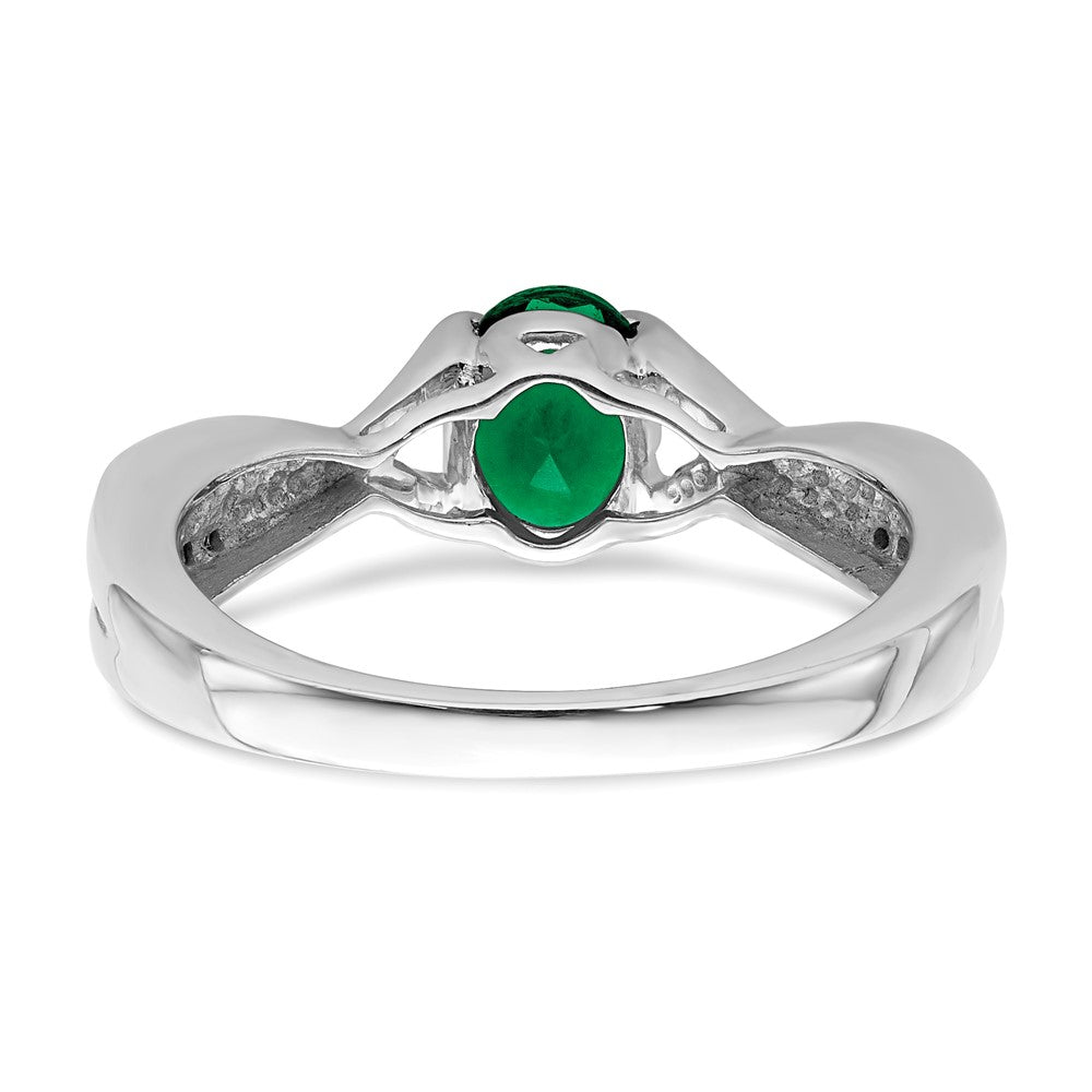 14K Weißgold Ring mit ovalem Smaragd und echten Diamanten
