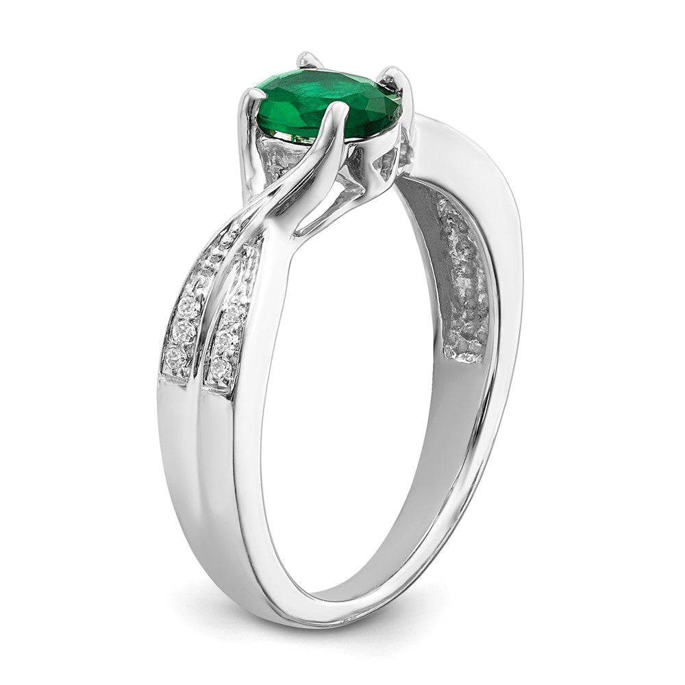 14K Weißgold Ring mit ovalem Smaragd und echten Diamanten