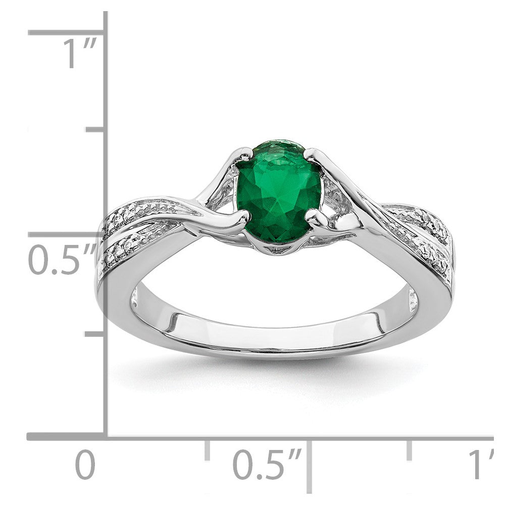14K Weißgold Ring mit ovalem Smaragd und echten Diamanten