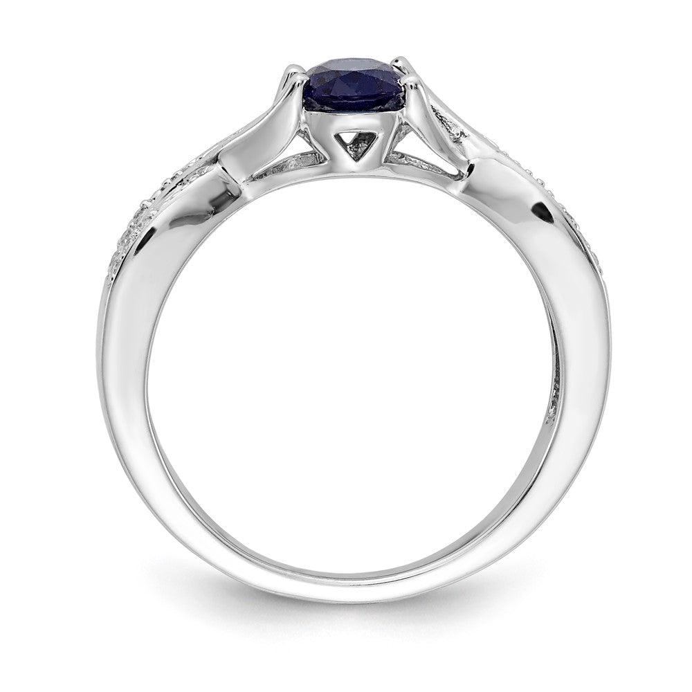 14K Weißgold Ring mit ovalem Saphir und echten Diamanten