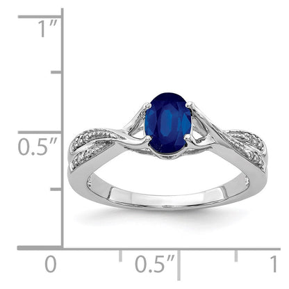 14K Weißgold Ring mit ovalem Saphir und echten Diamanten