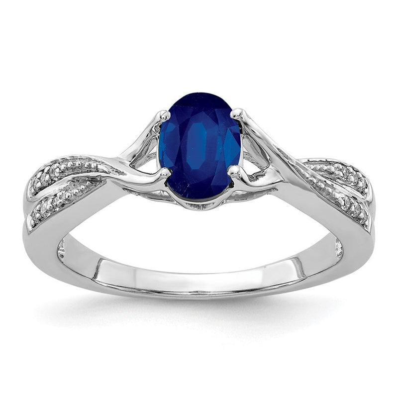 14K Weißgold Ring mit ovalem Saphir und natürlichen Diamanten