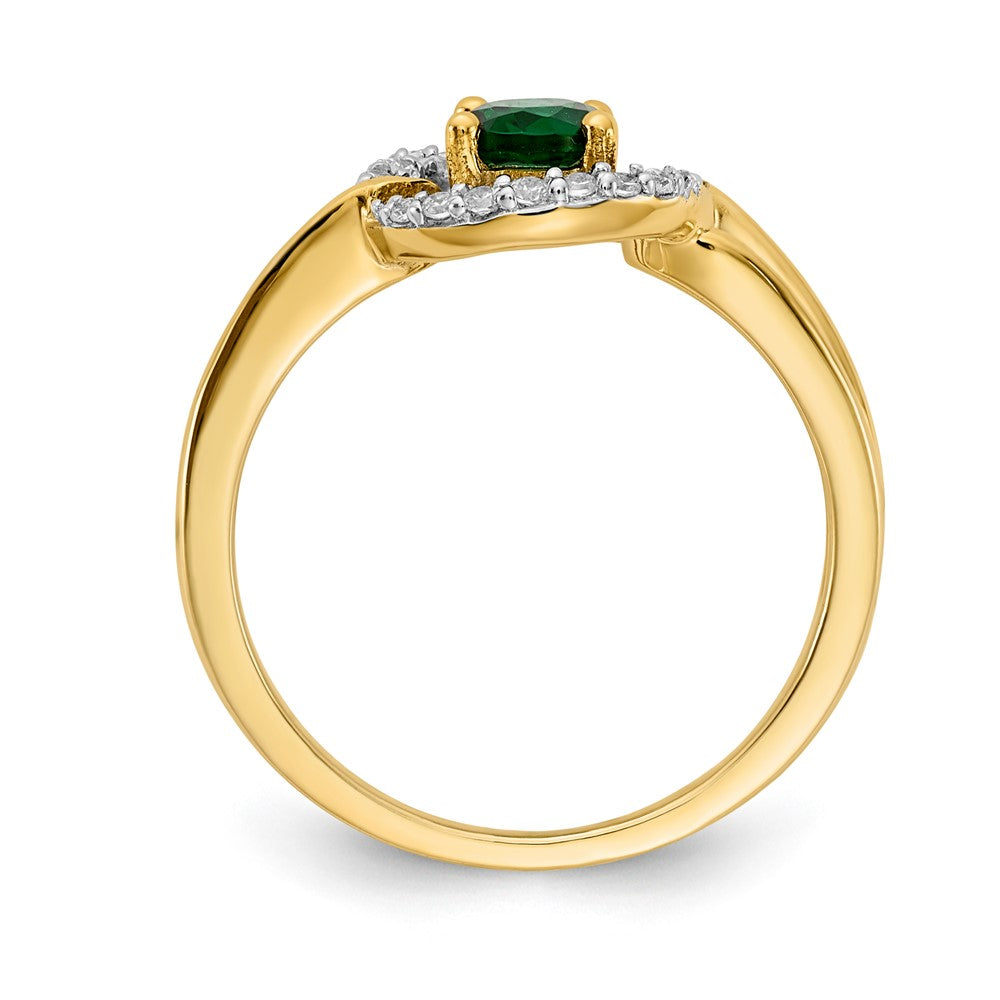 14K Gelbgold Ring mit echten Diamanten und ovalem Smaragd