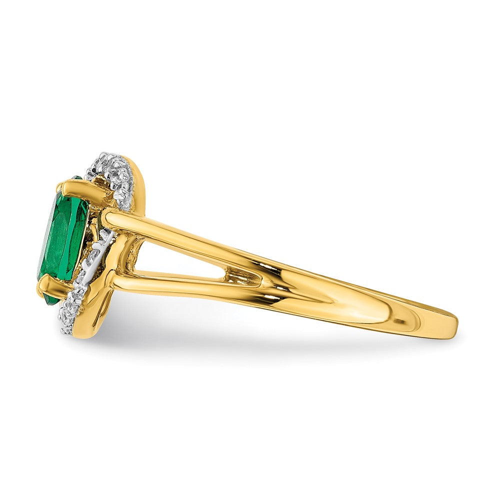 14K Gelbgold Ring mit echten Diamanten und ovalem Smaragd
