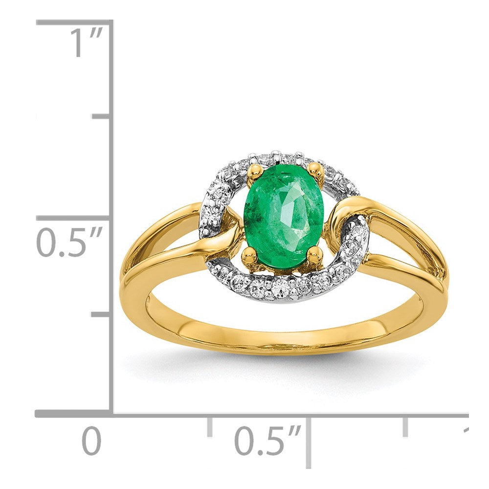 14K Gelbgold Ring mit echten Diamanten und ovalem Smaragd