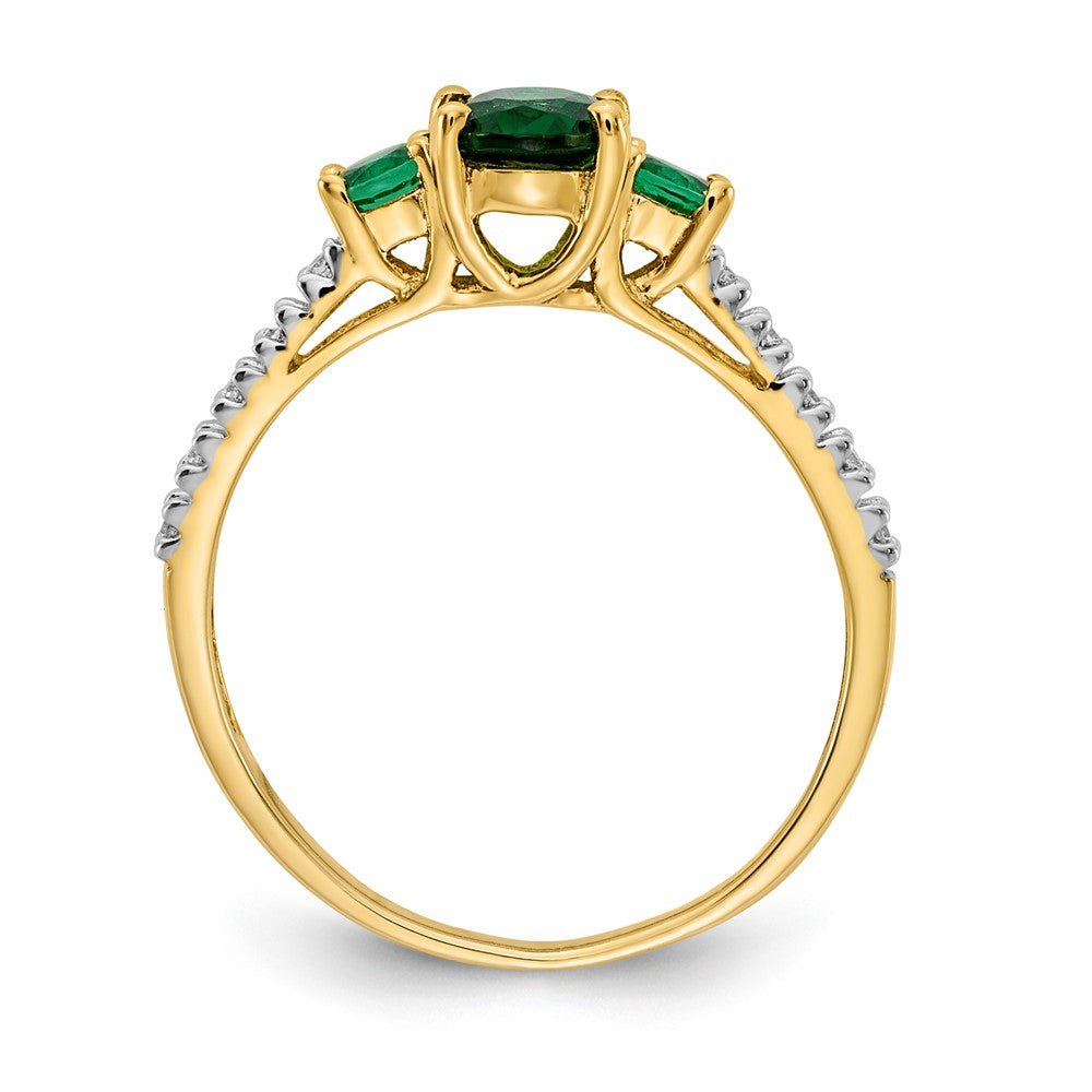 14K Gelbgold Ring mit ovalem Smaragd und echten Diamanten