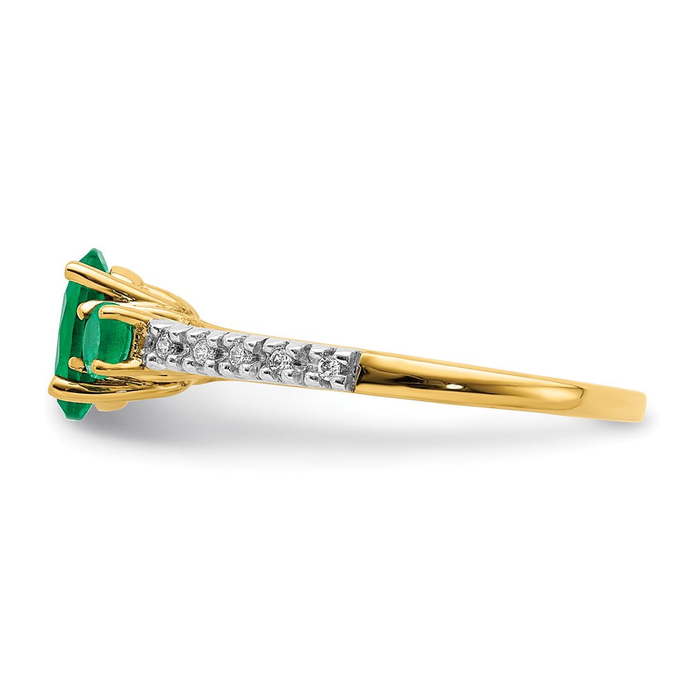 14K Gelbgold Ring mit ovalem Smaragd und echten Diamanten