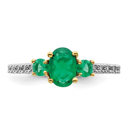 14K Gelbgold Ring mit ovalem Smaragd und echten Diamanten