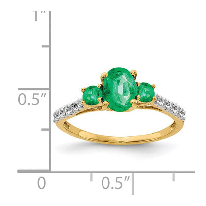 14K Gelbgold Ring mit ovalem Smaragd und echten Diamanten