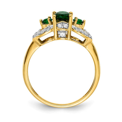 14K Gelbgold Ring mit ovalem Smaragd und echten Diamanten