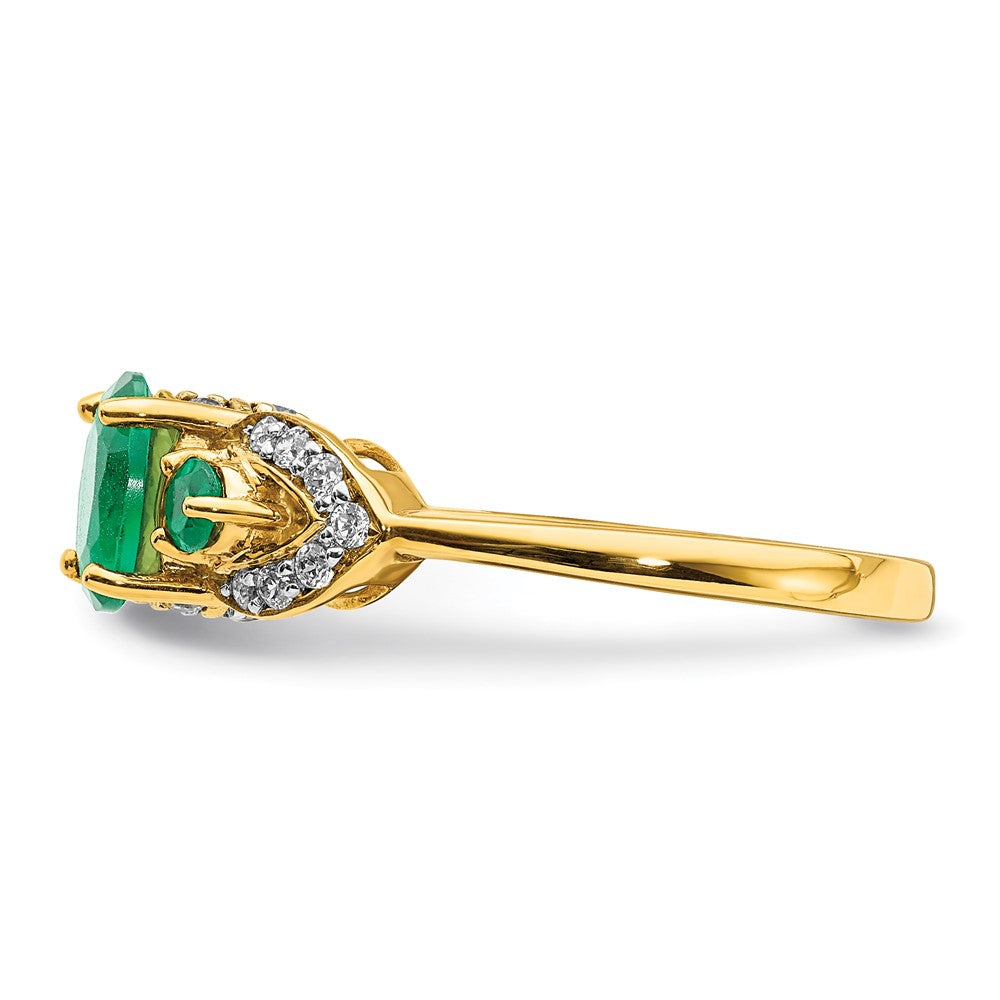 14K Gelbgold Ring mit ovalem Smaragd und echten Diamanten