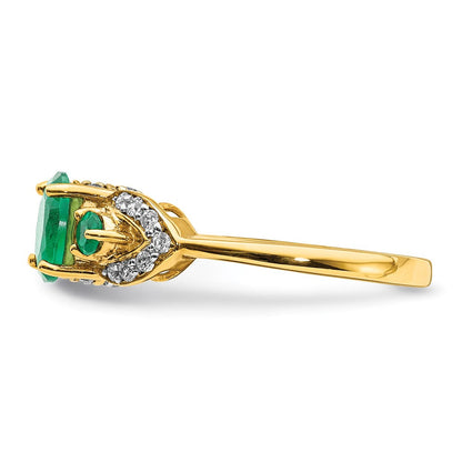 14K Gelbgold Ring mit ovalem Smaragd und echten Diamanten