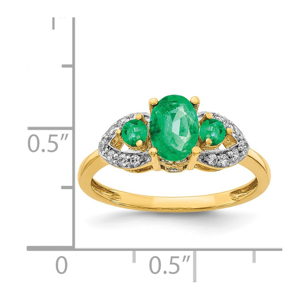 14K Gelbgold Ring mit ovalem Smaragd und echten Diamanten