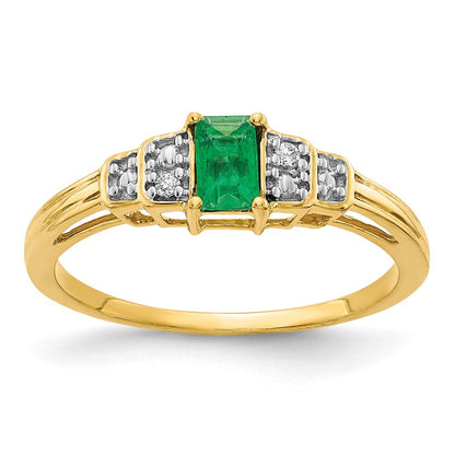 10K Gelbgold 10K Smaragd und Diamant Ring