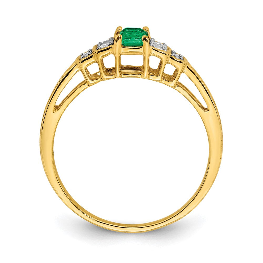 14K Gelbgold Ring mit Smaragd und echten Diamanten
