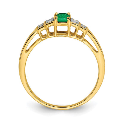 14K Gelbgold Ring mit Smaragd und echten Diamanten