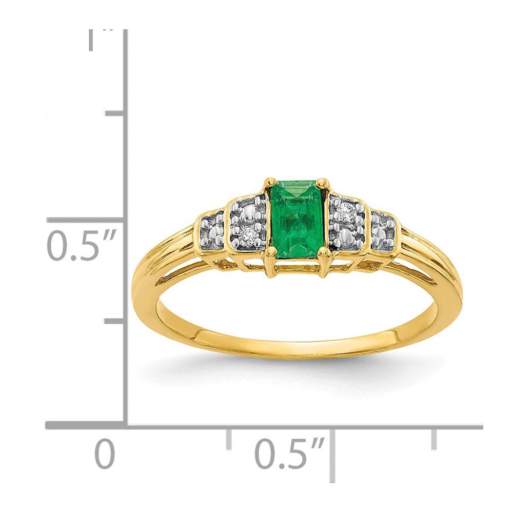 14K Gelbgold Ring mit Smaragd und echten Diamanten