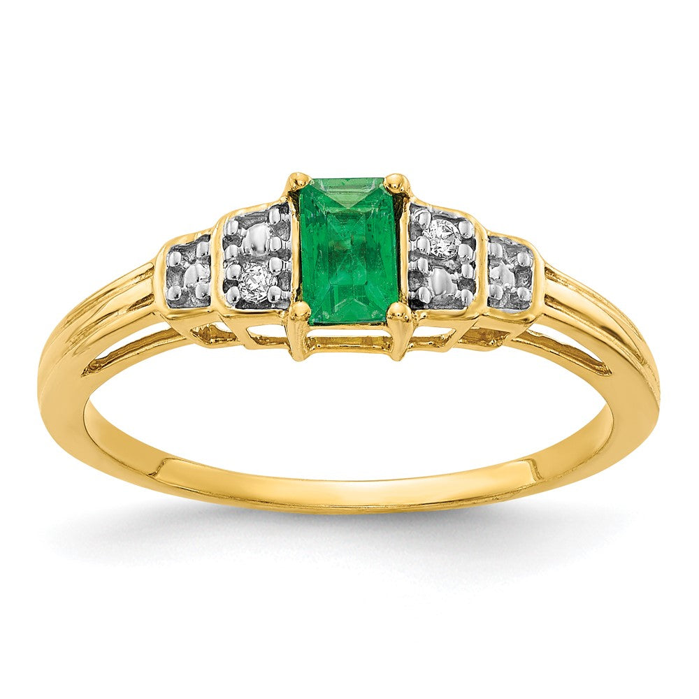 14K Gelbgold Ring mit Smaragd und echten Diamanten