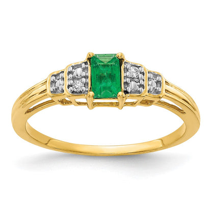 14K Gelbgold Ring mit Smaragd und echten Diamanten