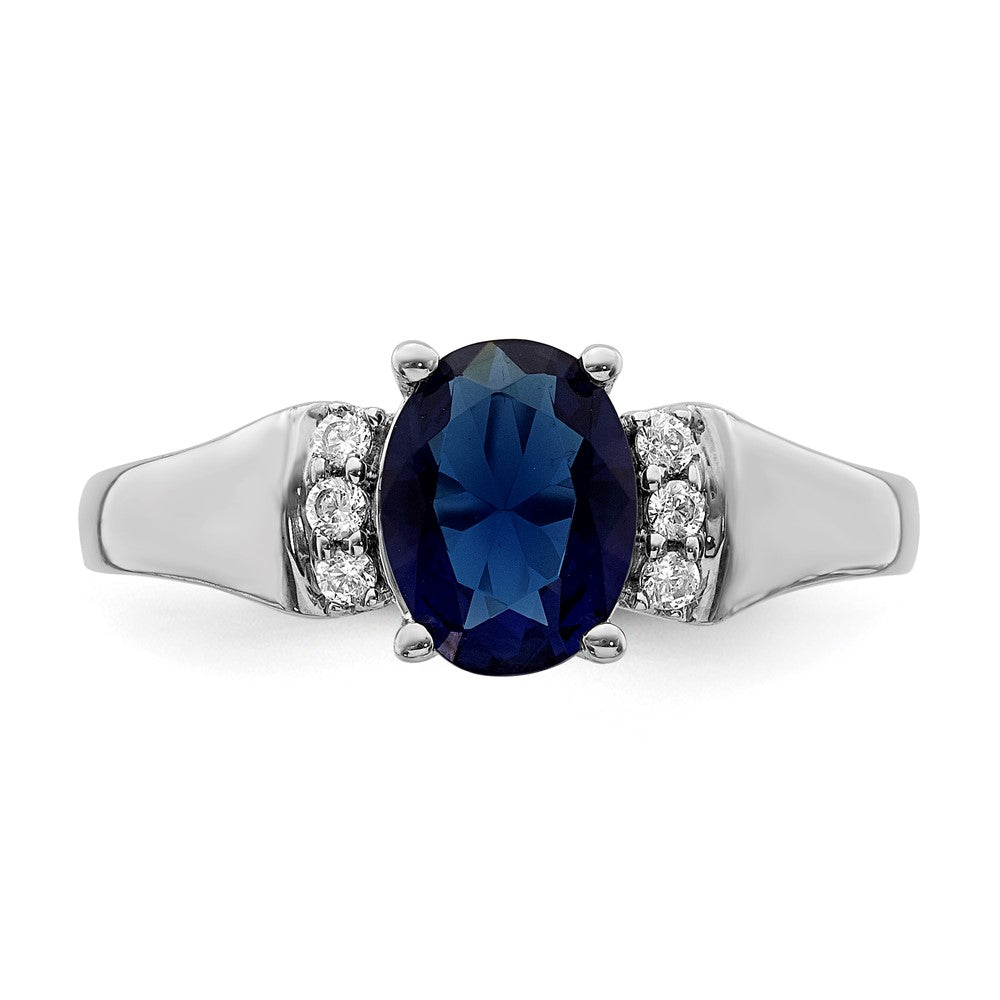 14K Weißgold Ring mit echtem Diamant und Saphir