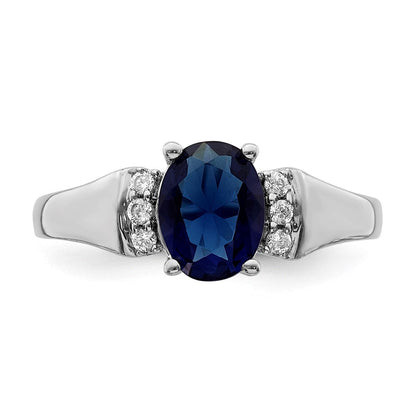 14K Weißgold Ring mit echtem Diamant und Saphir