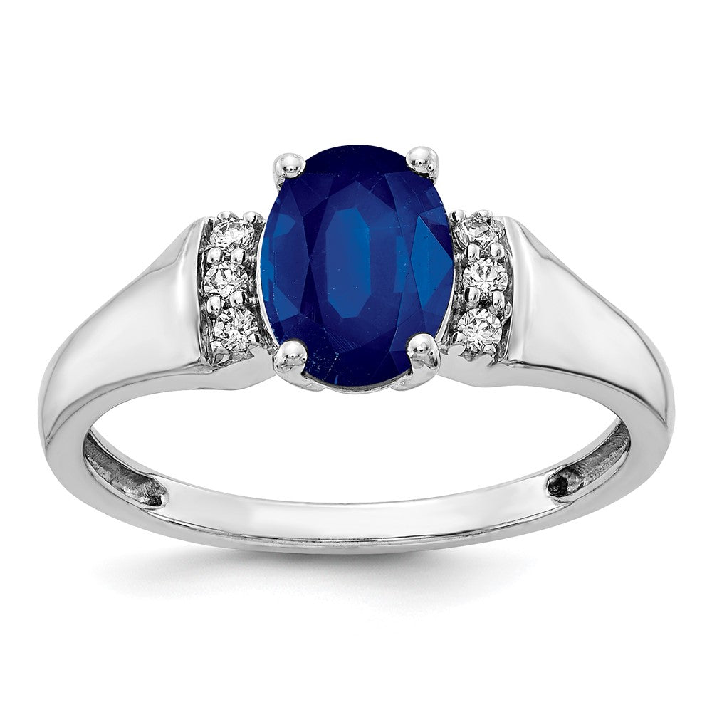 14K Weißgold Ring mit echtem Diamant und Saphir
