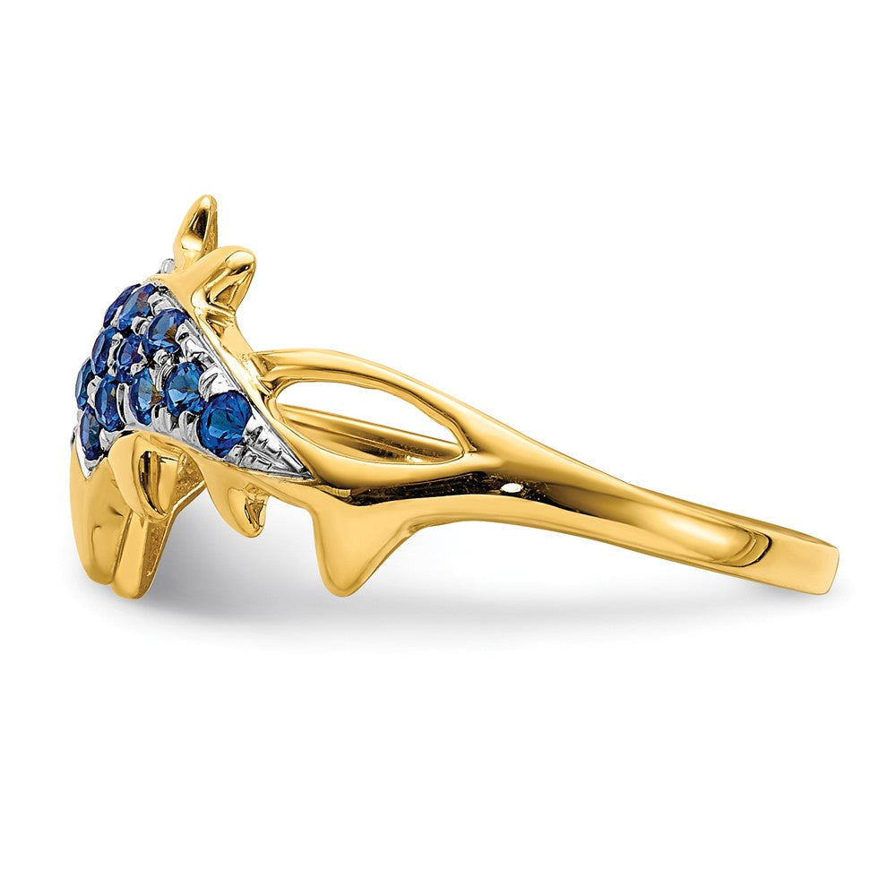 14K Gelbgold mit Rhodium Ring mit echten Diamanten und Saphir-Delfinen