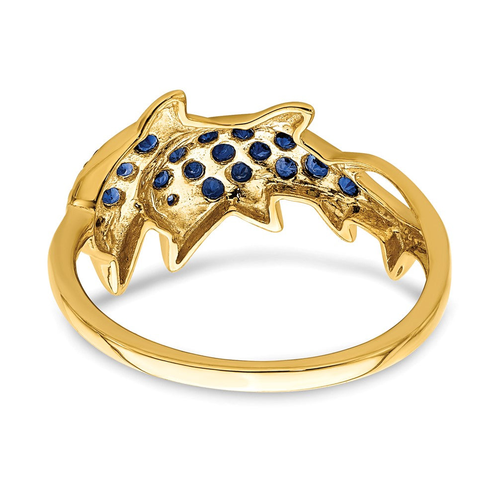 14K Gelbgold mit Rhodium Ring mit echten Diamanten und Saphir-Delfinen