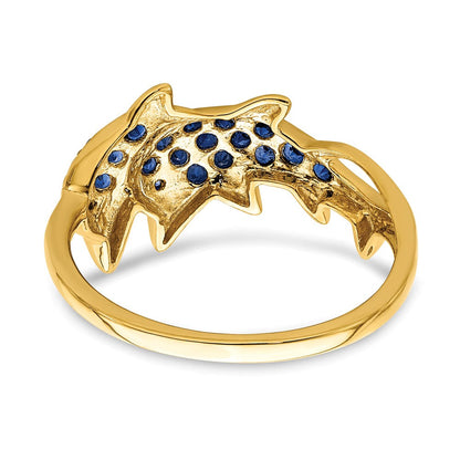 14K Gelbgold mit Rhodium Ring mit echten Diamanten und Saphir-Delfinen