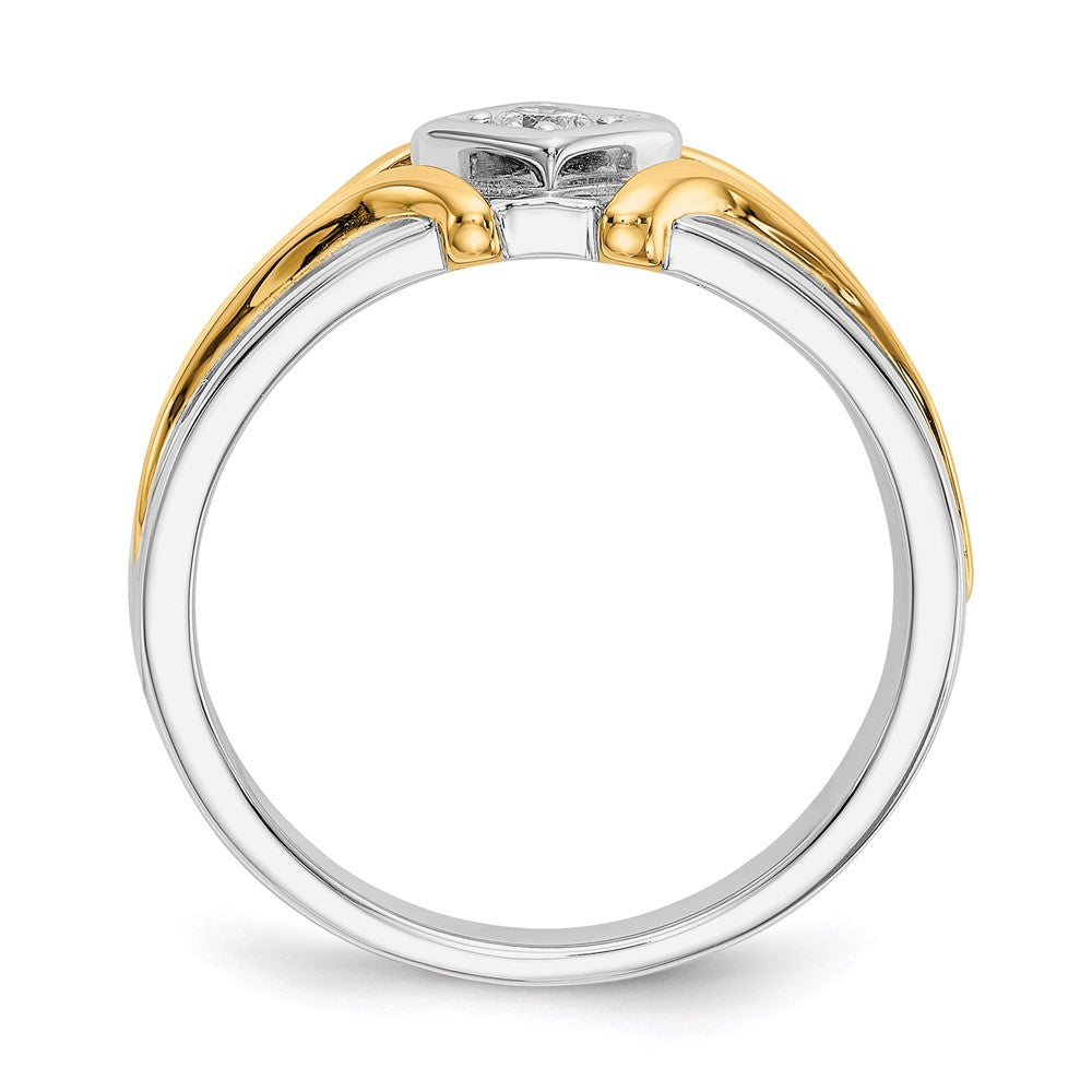 14K Zweifarbiger Kompletter Herrenring mit 0,17 ct. Laborgezüchtetem Diamant VS/SI+ G+