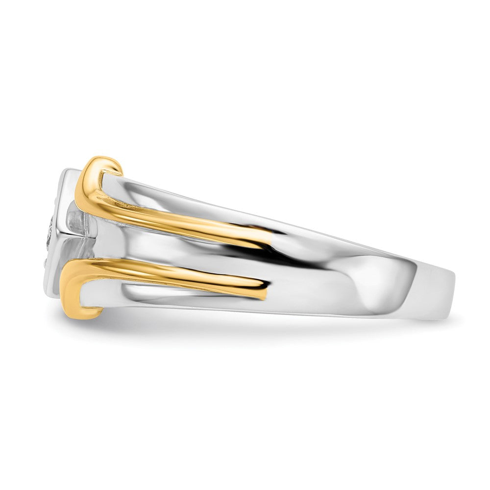 14K Zweifarbiger Kompletter Herrenring mit 0,17 ct. Laborgezüchtetem Diamant VS/SI+ G+