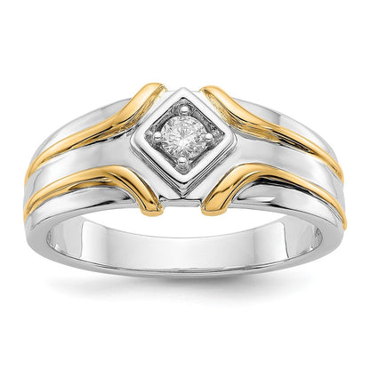 14K Zweifarbiger Kompletter Herrenring mit 0,17 ct. Laborgezüchtetem Diamant VS/SI+ G+