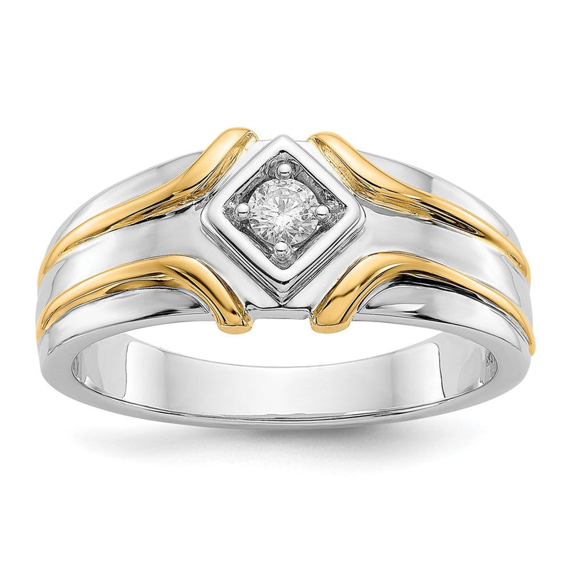 14K Zweifarbiger Kompletter Herrenring mit 0,17 ct. Laborgezüchtetem Diamant VS/SI+ G+
