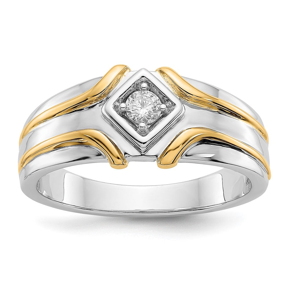 14K Bicolor-Gold Herrenring mit natürlichen Diamanten 0,15 ct