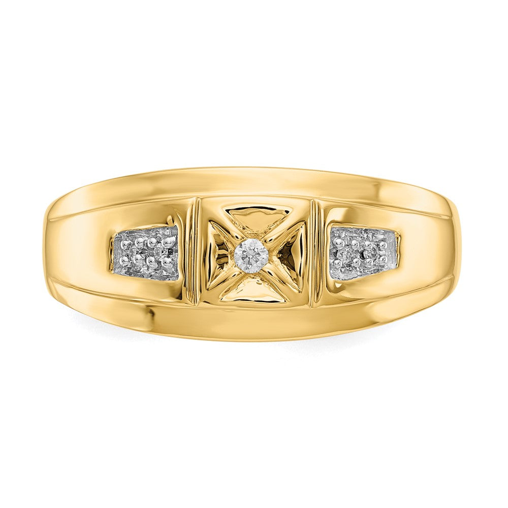 14K Gelbgold und Rhodium Herrenring mit natürlichen Diamanten